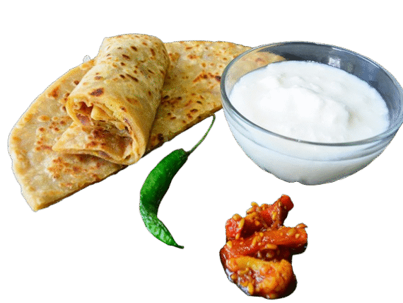 Desi Ghee ka Aalu Paratha with Dahi Papdi